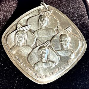 Towle Vintage 925 Silver Hark the Herald Angels Sing Pendant Ornament 2-Sided